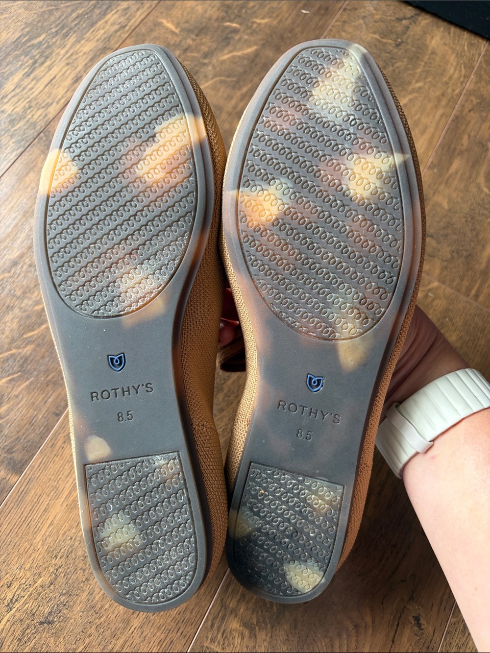 Rothy's Tan Mary Jane Flats with Blue Trim - Picture 2 of 5